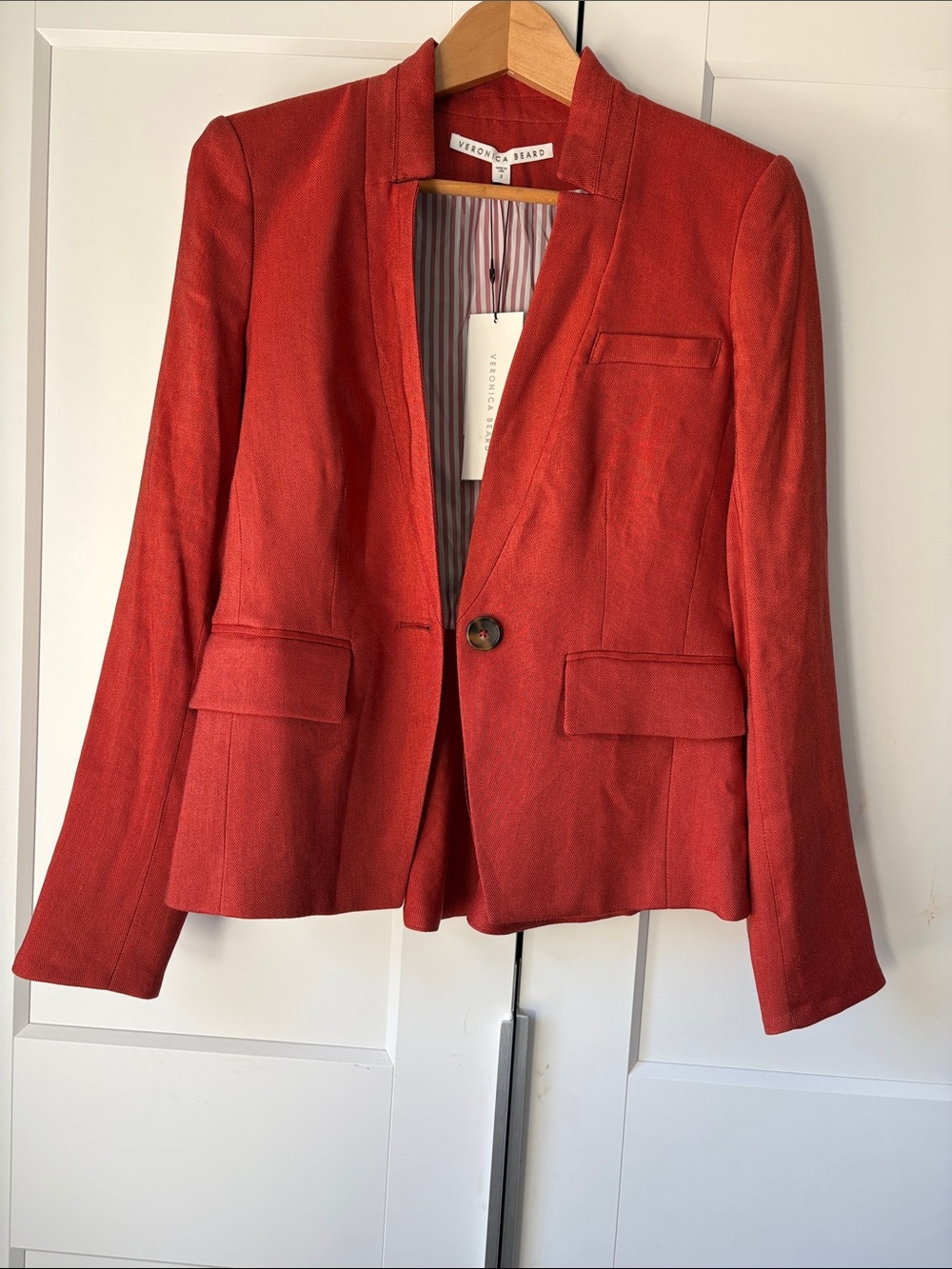 Veronica Beard Orange-Red Single-Button Miles Dickey Blazer, size 2